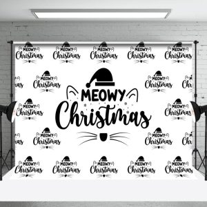 White And Black Step Repeat Meowy Christmas Backdrop - Aperturee