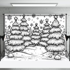 White Black Lines Pine Forest Snowy Photo Backdrop - Aperturee