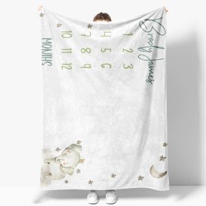White Elephant Night Month Table Custom Name Blanket - Aperturee