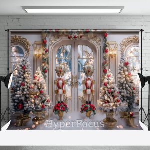 White Gold Lit Christmas Nutcracker Store Backdrop - Aperturee