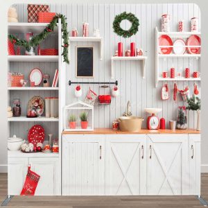 White Kitchen Christmas Tension Fabric Backdrop - Aperturee