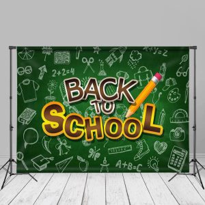 White Pattern Green Back To School Photo Backdrop - Aperturee