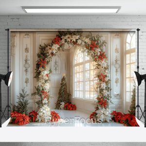 White Vintage Room Floral Arch Christmas Backdrop - Aperturee