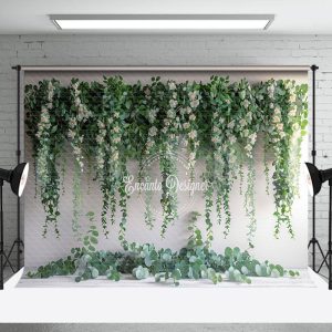 White Wall Floral Greenery Spring Photo Backdrop - Aperturee