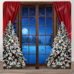 Winter Night Christmas Window Tension Fabric Backdrop - Aperturee