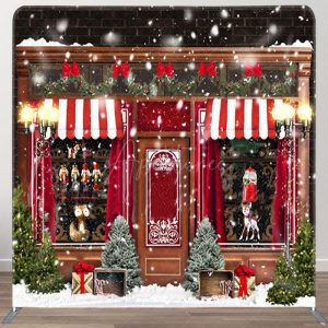 Winter Snow Street Christmas Toy Shop Backdrop Cover - Aperturee