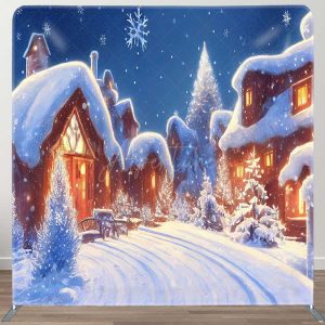 Winter Snowflake Village Christmas Pillow Case Backdrop - Aperturee