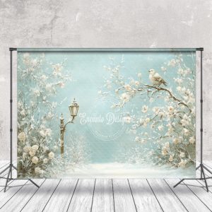 Winter Snowy Bird Floral Natural Scenery Backdrop - Aperturee
