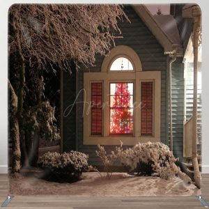 Winter Yard Night Tree Double-Sided Xmas Backdrop - Aperturee