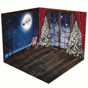 Wooden Floor Christmas Window Scene Room Set Backdrop - Aperturee