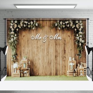 Wooden Wall Floral Decoration Wedding Photo Backdrop - Aperturee