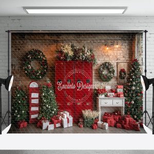 Wreaths Red Scene Festive Christmas Room Backdrop - Aperturee