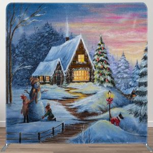 Xmas Tree Forest Snowman Double-Sided Square Backdrop - Aperturee