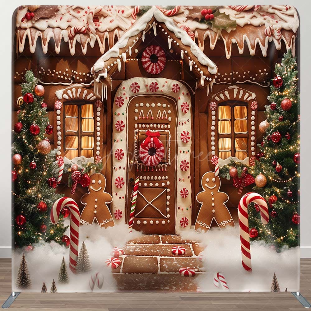 Xmas Tree Gingerbread House Pillow Case Backdrop - Aperturee