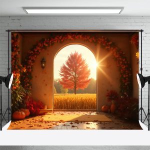 Aperturee Thanksgiving Vibe Sunlight Maple Tree Autumn Backdrop, 3X2FT(1MX0.6M), 14 USD, autumn backdrops, HFHD2K99-M