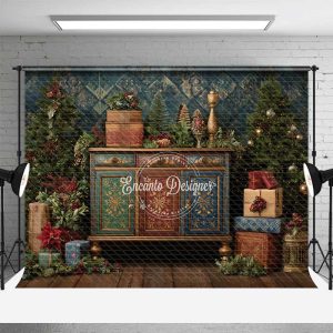 Aperturee Vintage Painted Cabinet Christmas Backdrop, Antique Furniture Prop, Retro Studio Background
