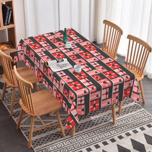 Aperturee Geometric Heart Gift Box Rectangle Tablecloth, Red and Pink Squares on Black, Modern Valentine Plaid Dining Decor, Geometric Art Prop