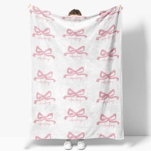 Aperturee Personalized Baby Blanket for Girl, Custom Pink Bows Pattern, Coquette Aesthetic Nursery Swaddle Gift