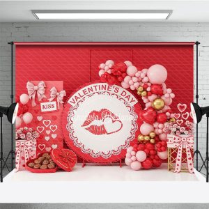 Aperturee Red Lips Valentine Day Backdrop Chocolate Gift Box Balloon Garland Photography Background Studio