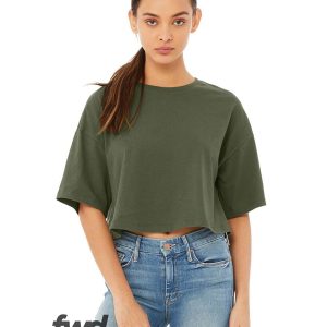 Bella + Canvas 6482 FWD Fashion Women's Jersey Cropped Tee - Military Green - S