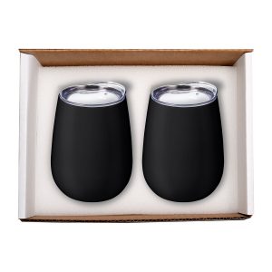 Duo Vacuum Stemless Wine Tumbler Gift Set - Black - One Size