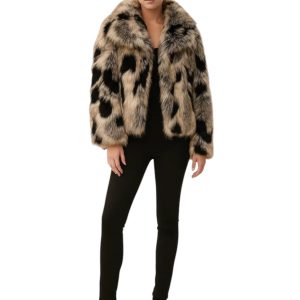 Faux fur jacket with print feathers Woman Frime