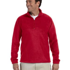 Harriton M980 Men's Quarter Zip Fleece Pullover - Red - S