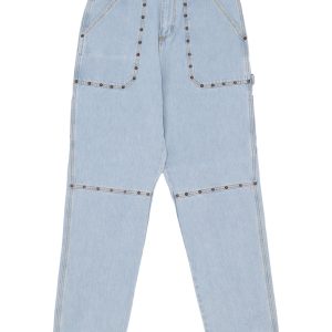 Jeans Man Rivets Fatigue Denim Light Blue