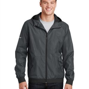 Sport-Tek JST53 Men's Embossed Hooded Wind Jacket - Graphite/Black - M