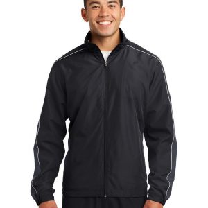 Sport-Tek JST61 Men's Piped Colorblock Wind Jacket - Black/Graphite Grey/White - M