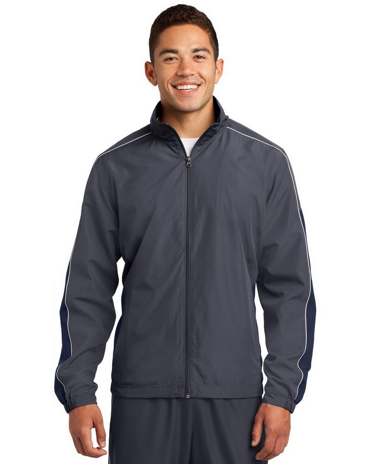 Sport-Tek JST61 Men's Piped Colorblock Wind Jacket - Graphite Grey/True Navy/White - M