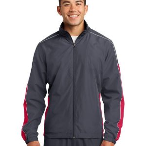 Sport-Tek JST61 Men's Piped Colorblock Wind Jacket - Graphite Grey/True Red/White - XS