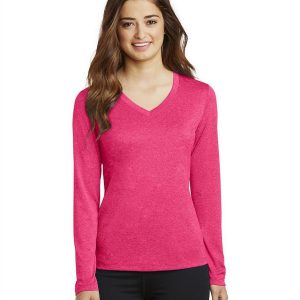 Sport-Tek LST360LS Women's Long Sleeve Heather Contender V-Neck Tee - Pink Raspberry Heather - 4XL