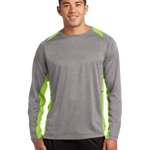 Sport-Tek ST361LS Men's Heather Colorblock Contender Tee - Vintage Heather/Lime Shock - 2XL