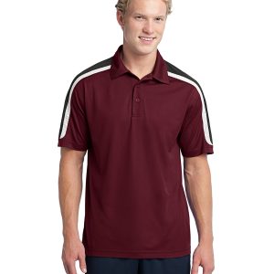 Sport-Tek ST658 Men's NEW Tricolor Shoulder Micro Pique Sport-Wick Polo - Maroon/Black/White - XL