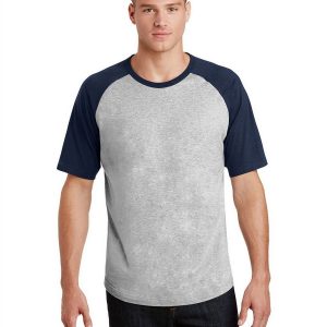 Sport-Tek T201 Men's Short Sleeve Colorblock Raglan Jersey - Heather Grey/Navy - 2XL