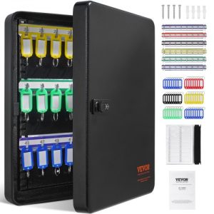 VEVOR 48-Key Cabinet, Key Safe with Combination & Key Lock, Digital Security Storage Box Steel Key Organizer with Adjustable Racks, 48 pcs Colorful Key Tags and A Record Card for School, Office, Hotel