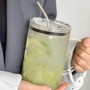 1000ML Transparent Glass Tumbler - High-Performance Drinking Cup with Lid & Straw