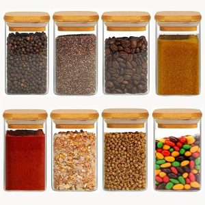 10oz Glass Storage Jars with Bamboo Airtight Lids - Clear Food Containers for Kitchen and Pantry Organization