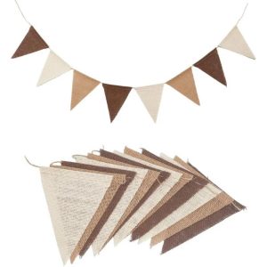 12FT Rustic Brown Burlap Pennant Banner for Party Decor