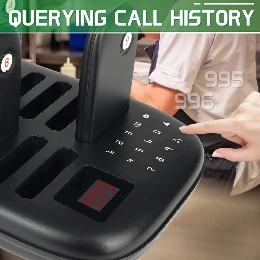 16-Guest Wireless Paging System with Vibration Alerts and Long Range Coverage