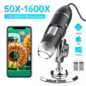 1600X USB Digital Microscope with 1080P HD Camera and Adjustable 8 LED Lights - Compatible with Android, Mac, and Window