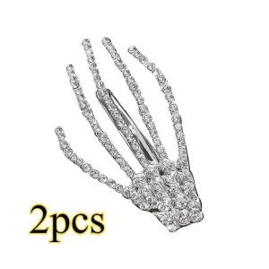 2 Piece Rhinestone Skeleton Hand Hair Clips