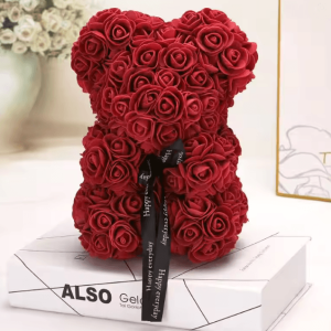 25cm Rose Teddy Bear Gift in Luxury Box Romantic Artificial Flower Bear for Her