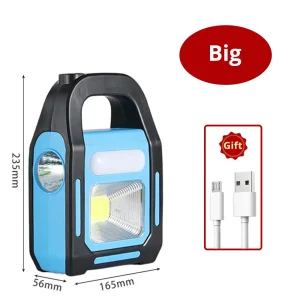 3 in 1 Solar COB Camping Lantern USB Rechargeable, LED Emergency Flashlight, Outdoor Power Bank, 3 Light Modes