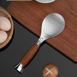 304 Stainless Steel Non-Stick Rice Spoon with Upright Wooden Handle