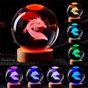 3D Crystal Ball Laser Engraved Night Light, Coloured LED Gift for Girlfriend, Wife, Classmate, Children, Birthday Home