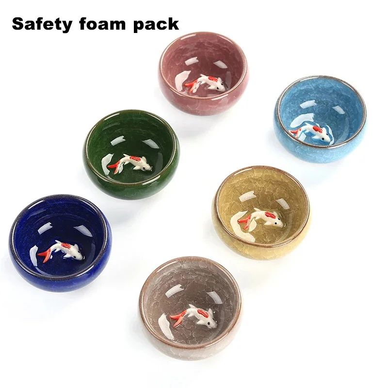 3D Golden Fish China Tea Cup Set - 6 pcs