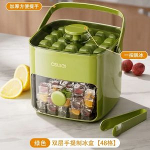 48-Cube Easy-Press Ice Cube Tray with Lid - Double-Layer whiskey ice cube maker for Cocktails & Freezer Storage
