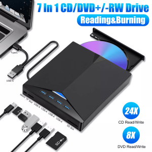 7-IN-1 Slim External CD DVD Drive USB 3.0 Burner Reader Writer Player for Laptop and PC